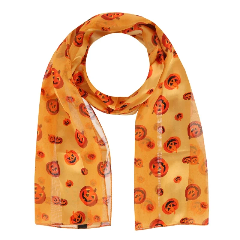 Women's Pumpkin Jack O Lantern Halloween Lightweight Satin Scarf