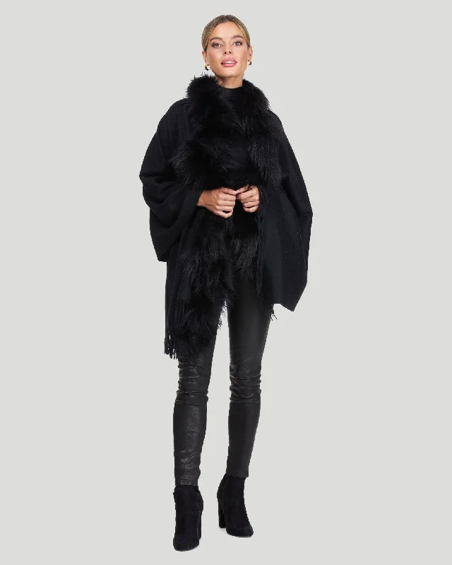 Cashmere Stole with Silver Fox and Cashmere Fringes