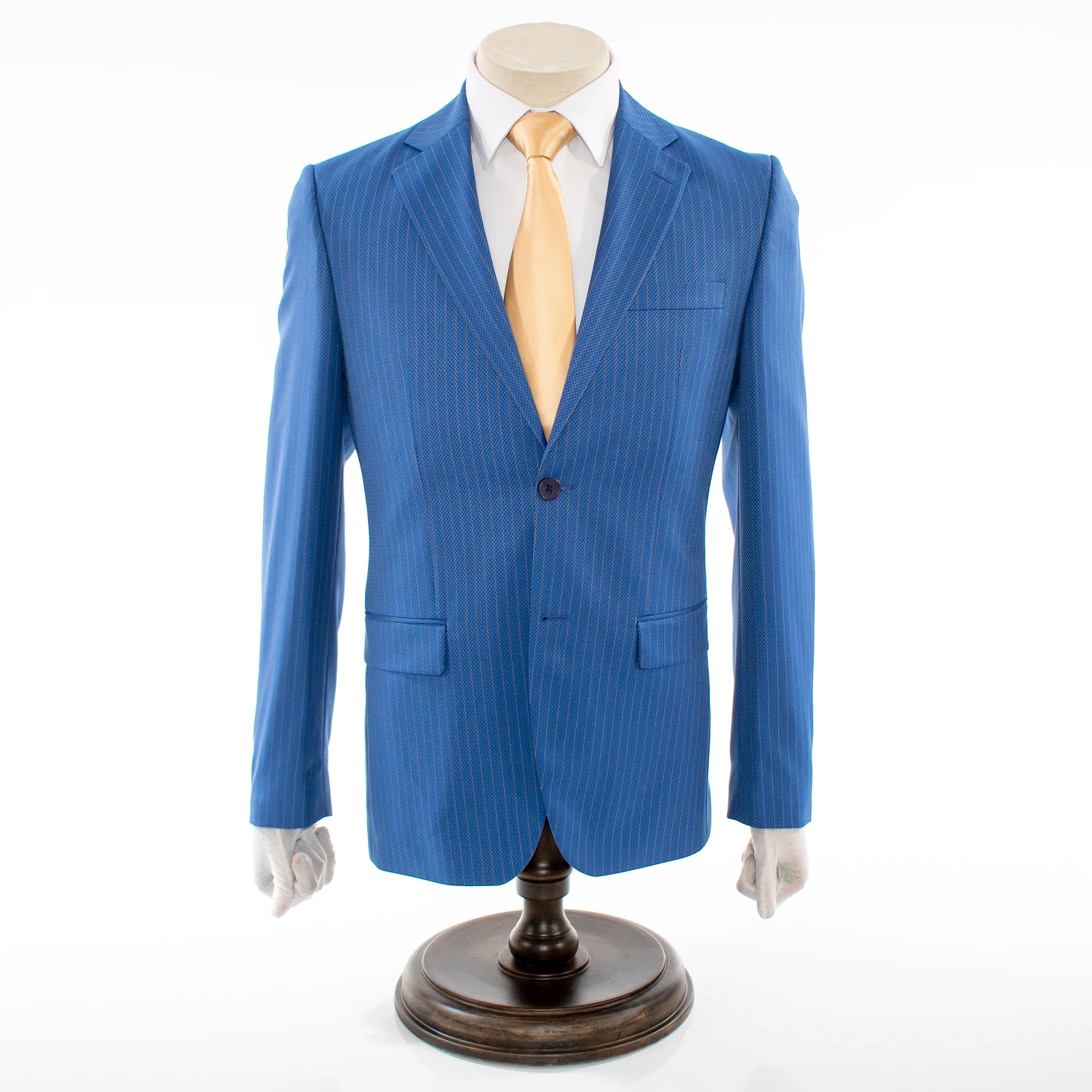 Blue Pinstriped 2-Piece Slim-Fit Suit With Notch Lapels