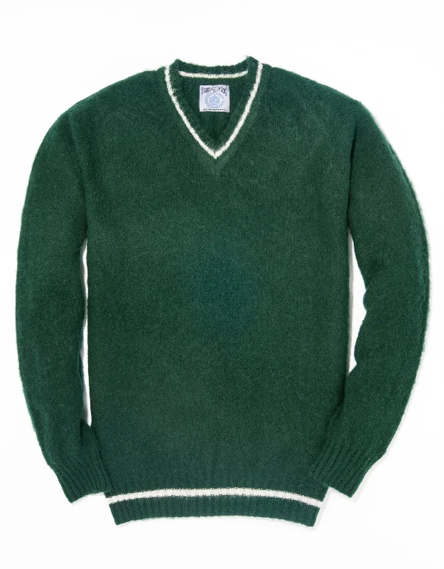 SHAGGY DOG V-NECK SWEATER GREEN - TRIM FIT