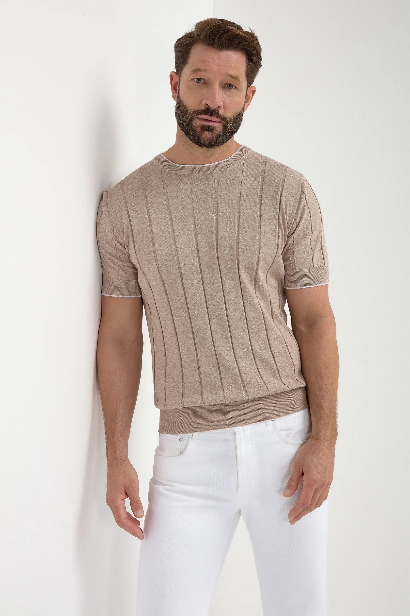 Taupe ribbed t-shirt - Made in Italy