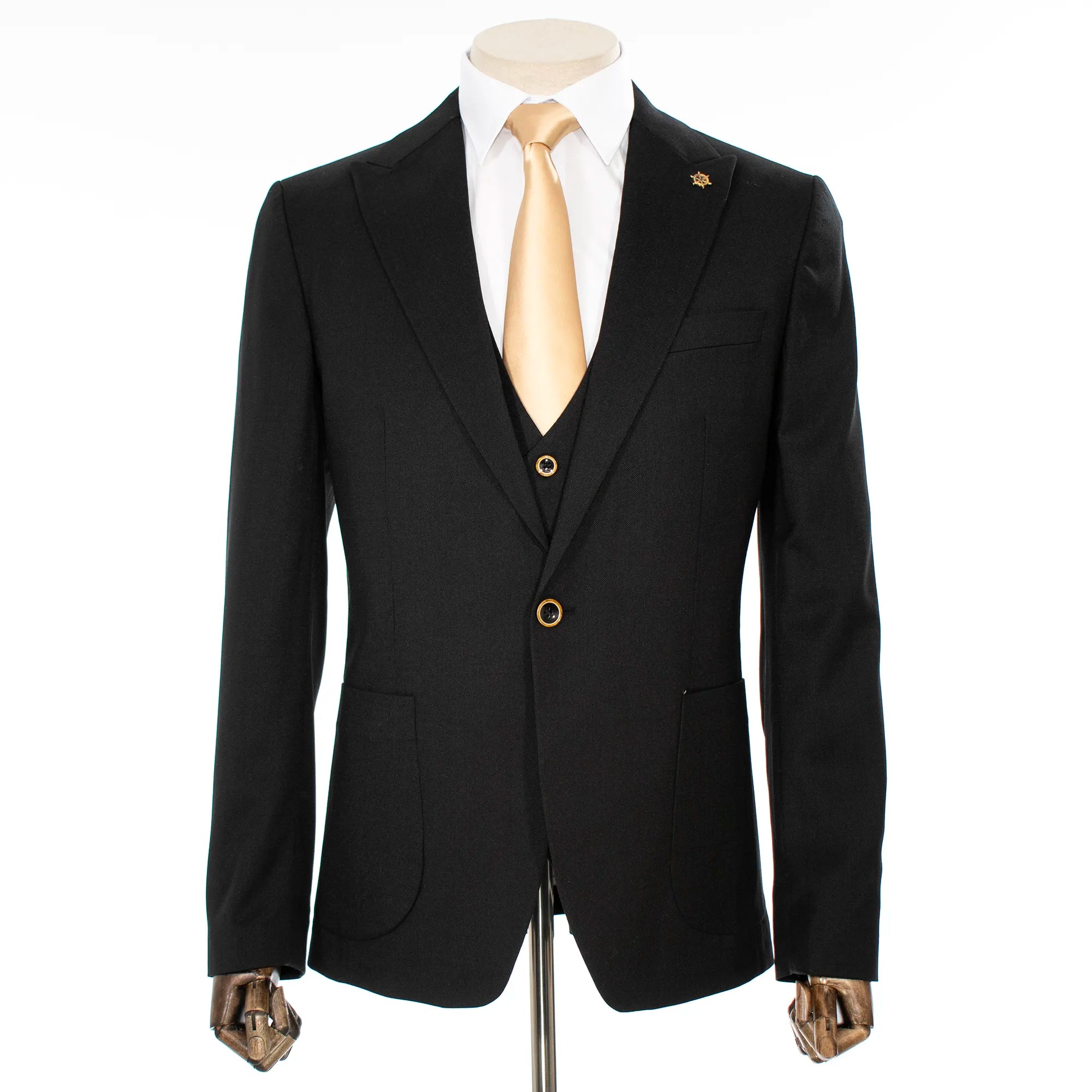 Black 3-Piece Tailored-Fit Cotton-Blend Suit