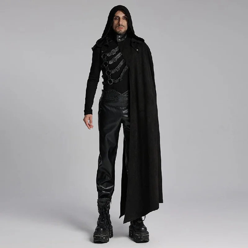 Men's Punk Buckle-up Rivets Cloak with Hood