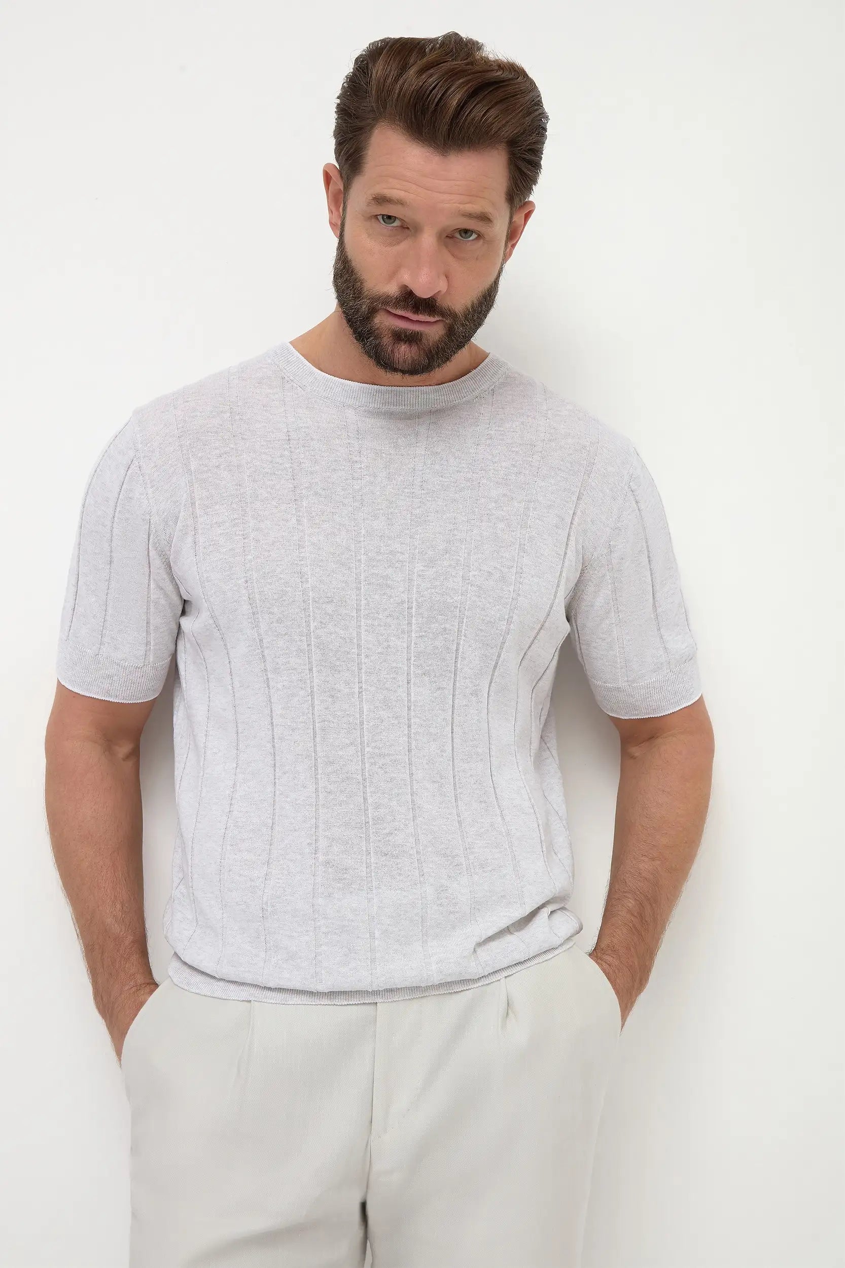 Light grey ribbed t-shirt - Made in Italy