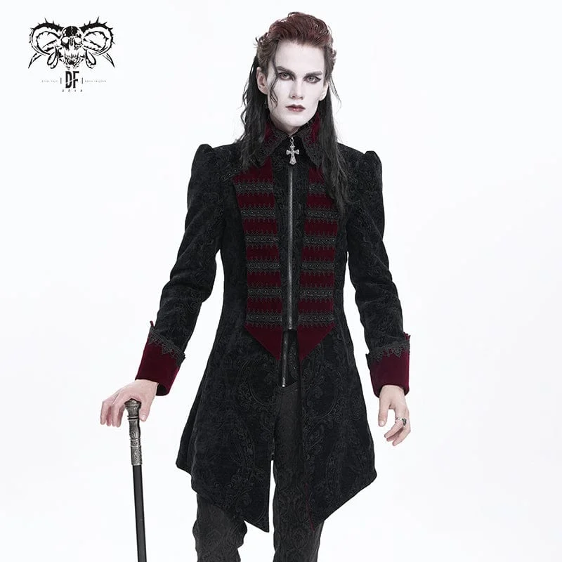 Men's Gothic Cross Crochet Jacket Black Red