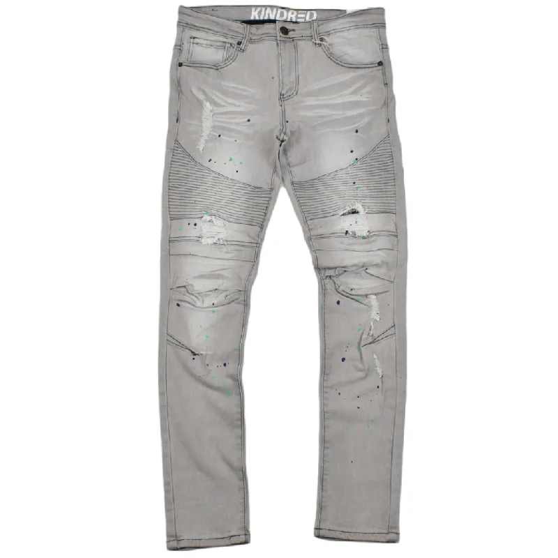 KIND RED SLIM FIT PAINT JEANS - ICE GREY KD2007