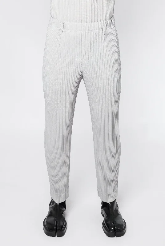 Homme Plissé Issey Miyake Basics Straight Leg Trousers in Light Gray