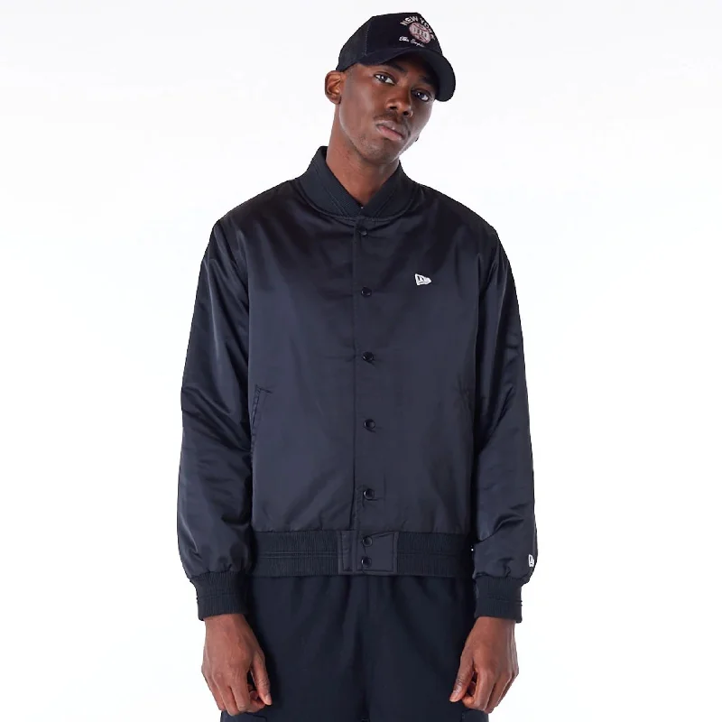 New Era Satin Graphic Black Bomber Jacket