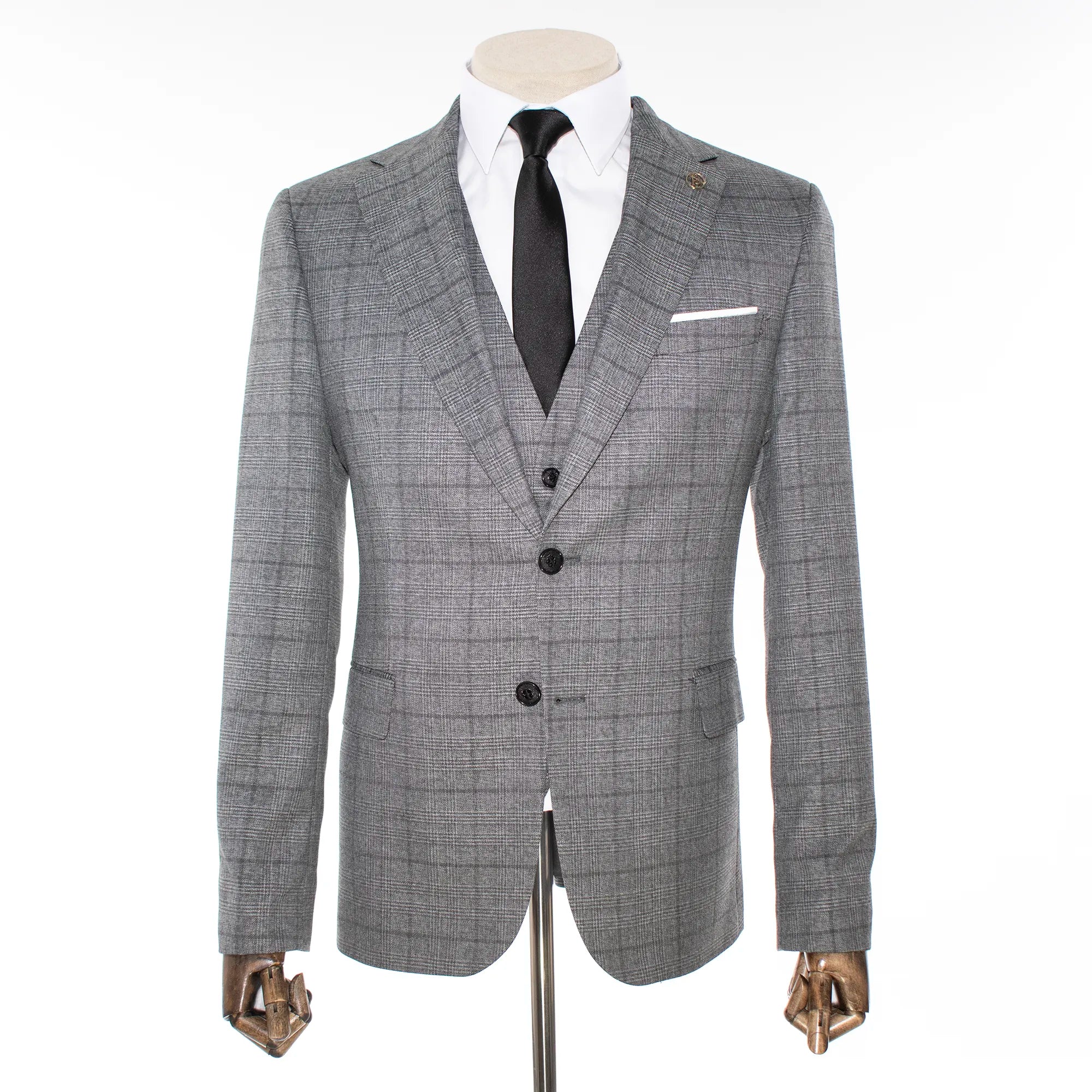 Gray Plaid 3-Piece Tailored-Fit Suit