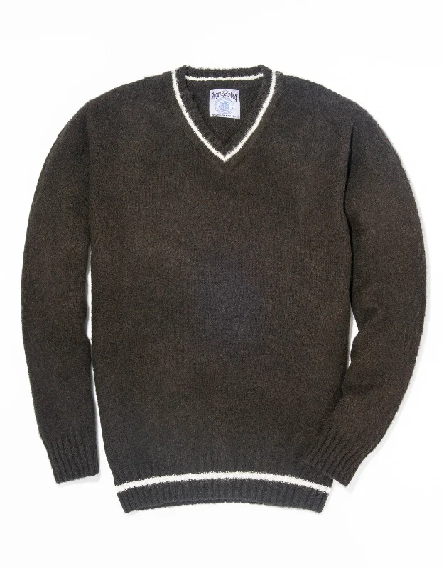 SHAGGY DOG V-NECK SWEATER BROWN - TRIM FIT