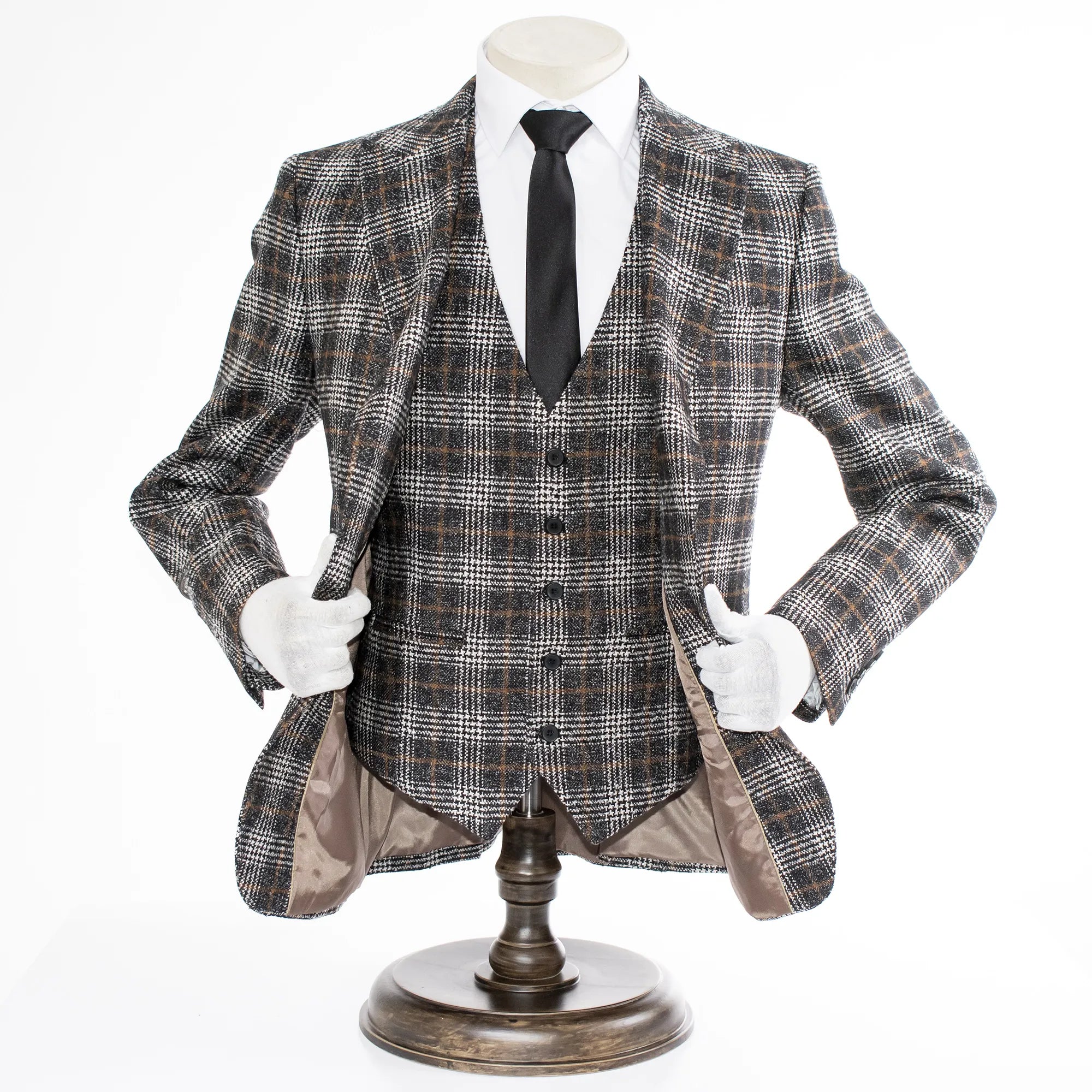 Black Plaid 3-Piece Tailored-Fit Wool Suit