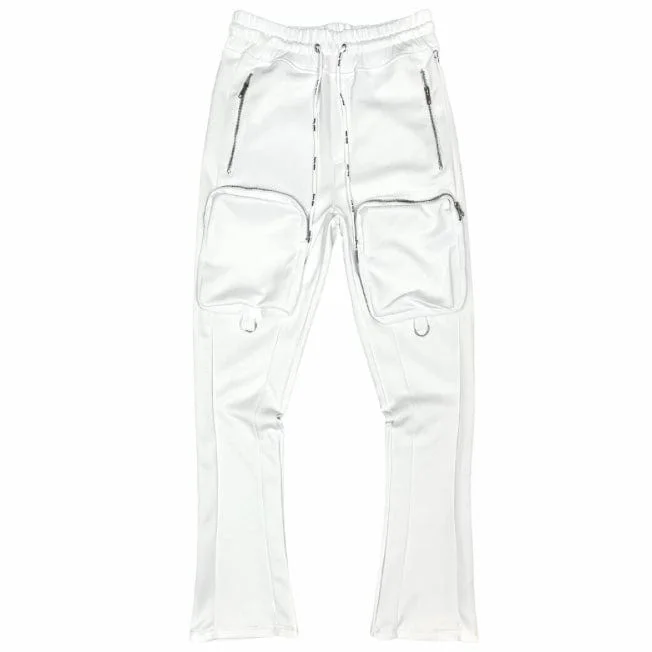 Motive Denim Cargo Stacked Track Pants (White) MT100