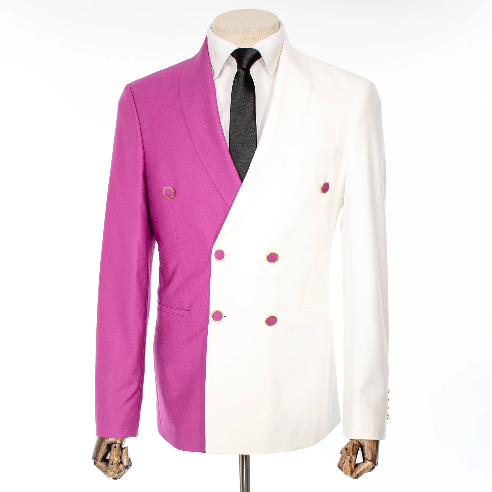 White and Lilac Split-Color 2-Piece Tailored-Fit Wool Suit