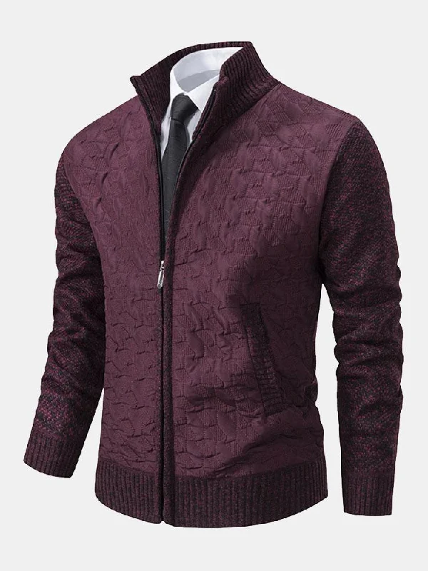 Quilted Jacquard Zip Up Sweater