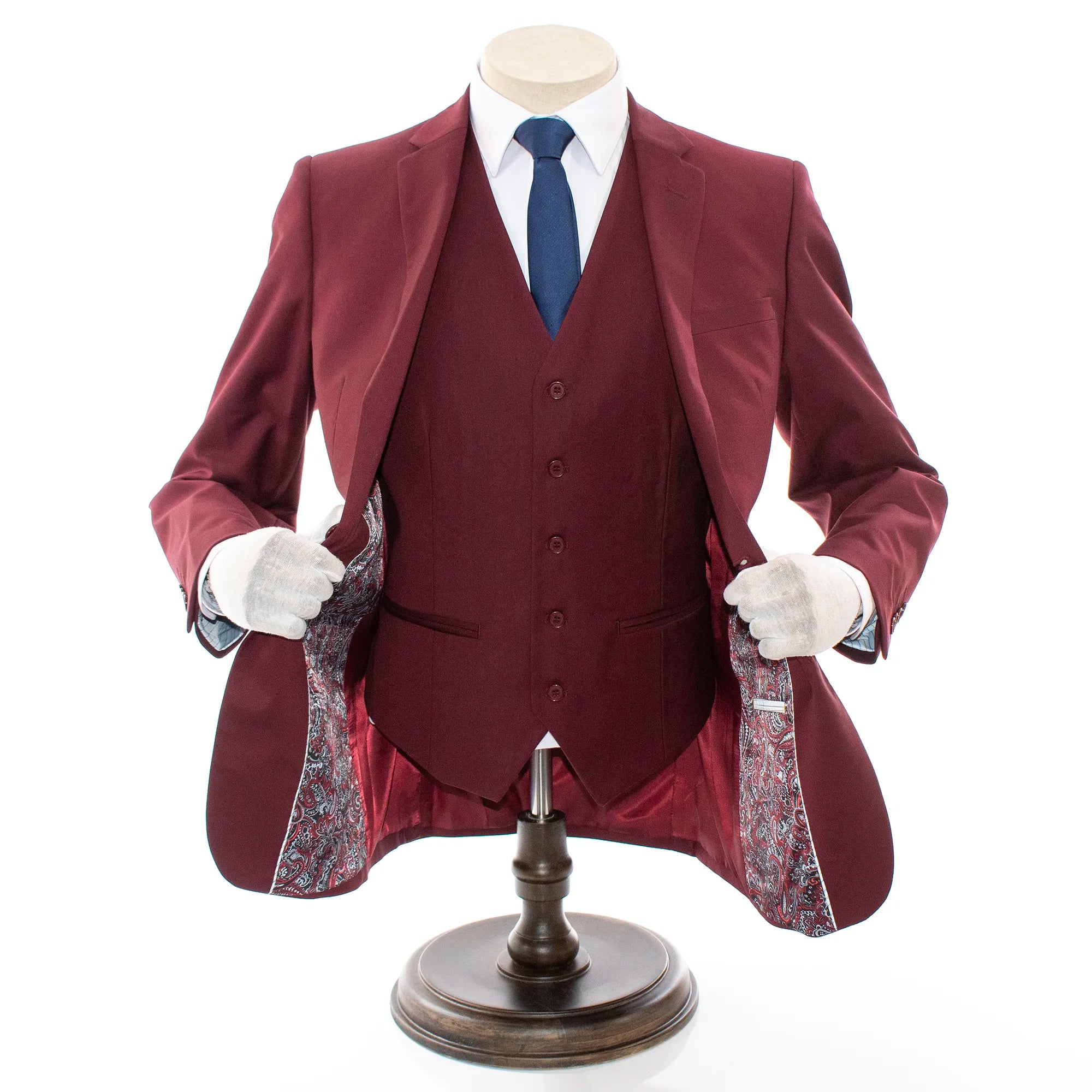 Burgundy Stretch 3-Piece Slim-Fit Suit