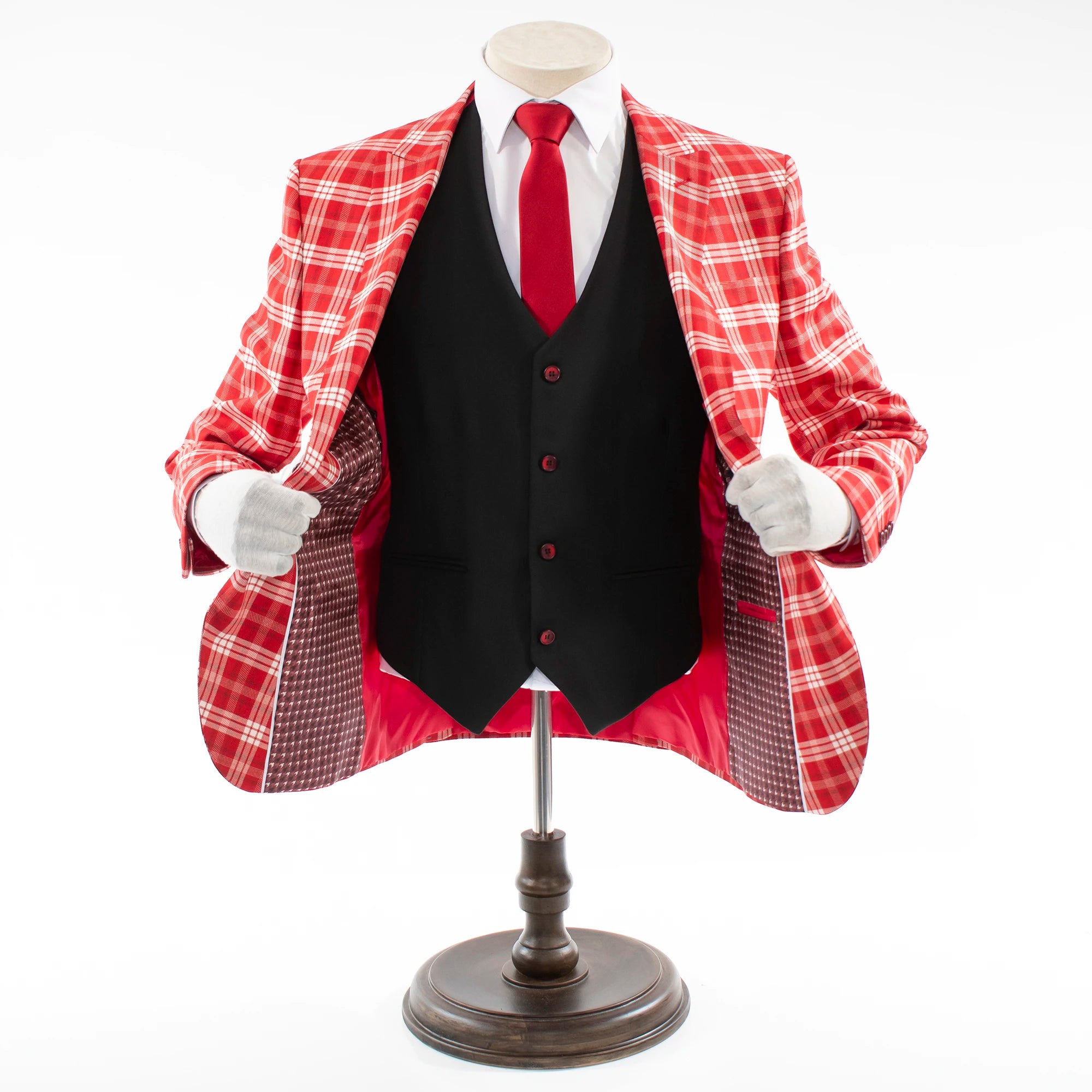 Red Plaid 3-Piece Tailored-Fit Suit With Peak Lapels