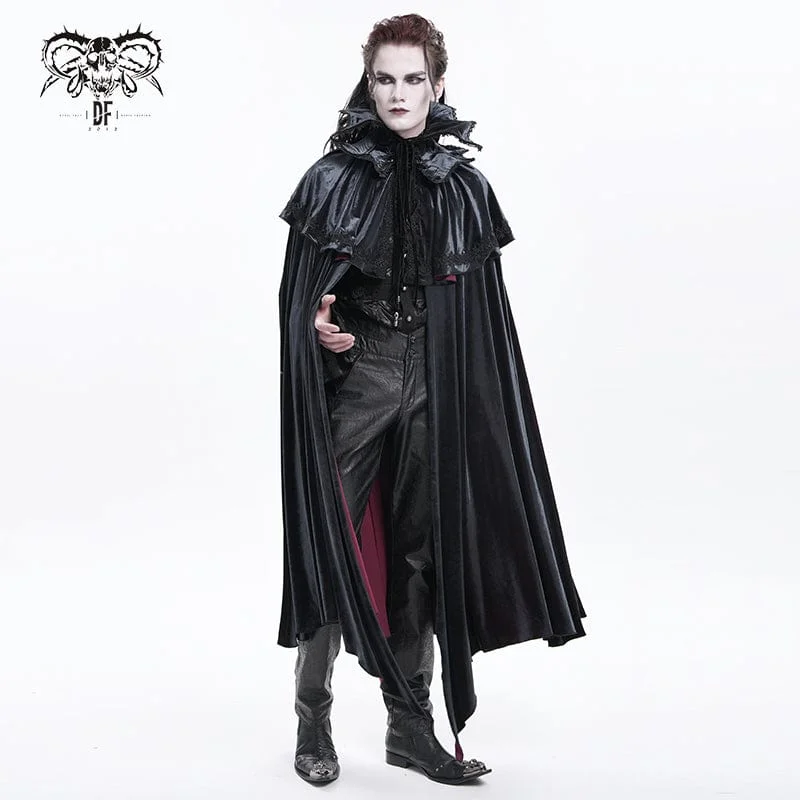 Men's Gothic Crochet Strap Cloak Black Red