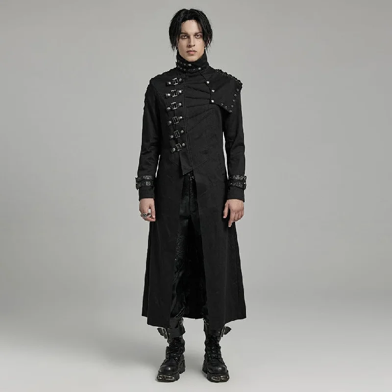 Men's Gothic Punk Multi-buckles Coat with Detached Shoulder Pad