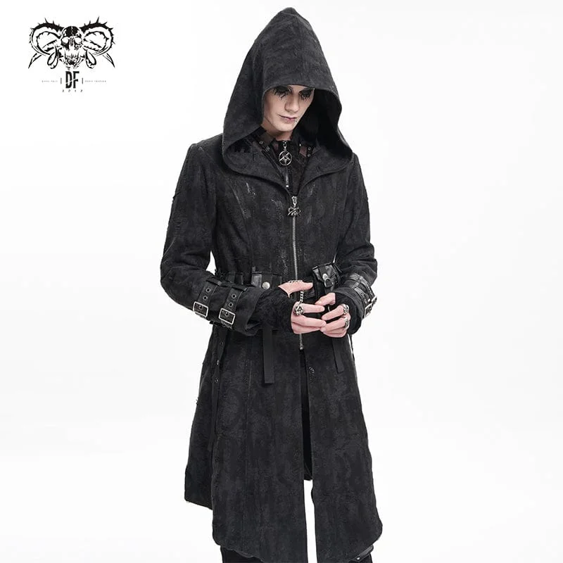 Men's Gothic Buckle-up Eyelets Jacket with Hood