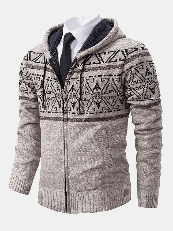 Aztec Geometric Pattern Zip Hooded Sweater