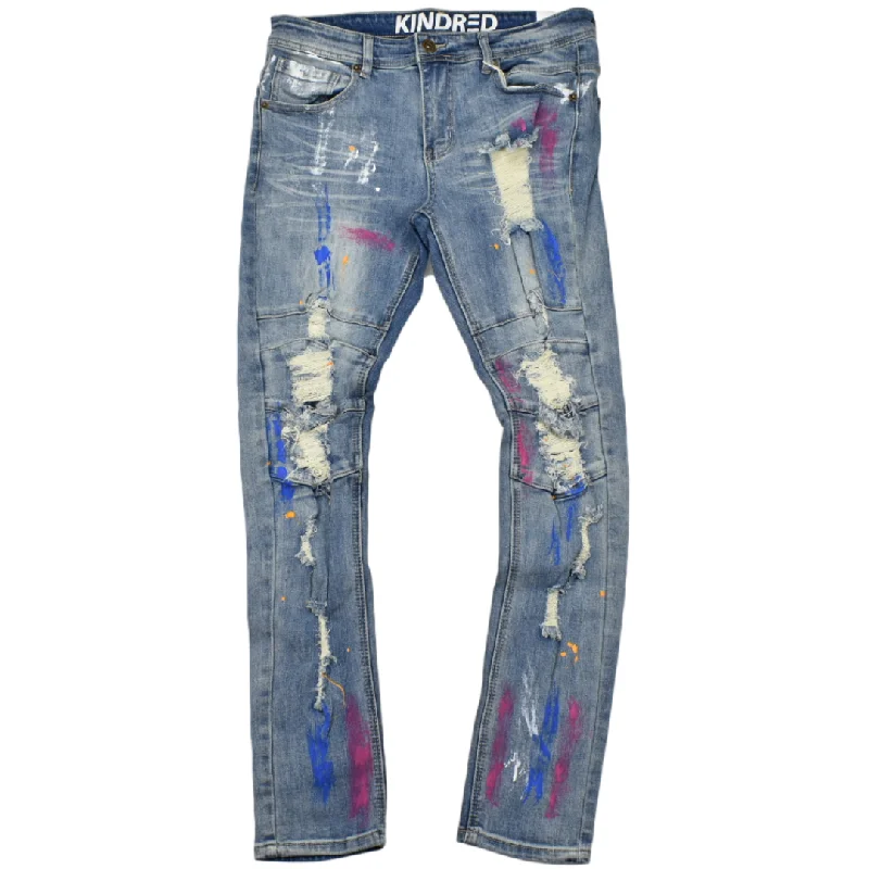 KIND RED SLIM FIT PAINT JEANS - MD BLUE KD2006