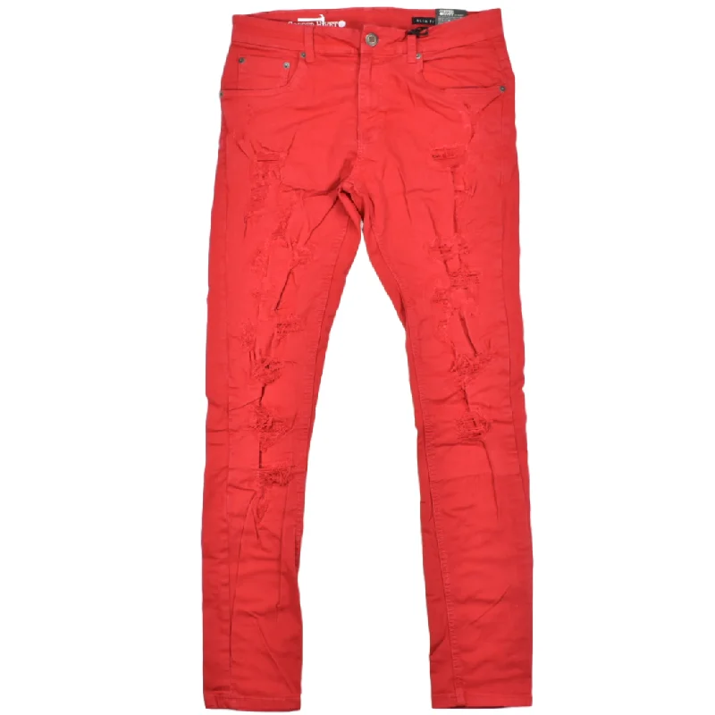 COPPER RIVET SLIM FIT JEANS - RED