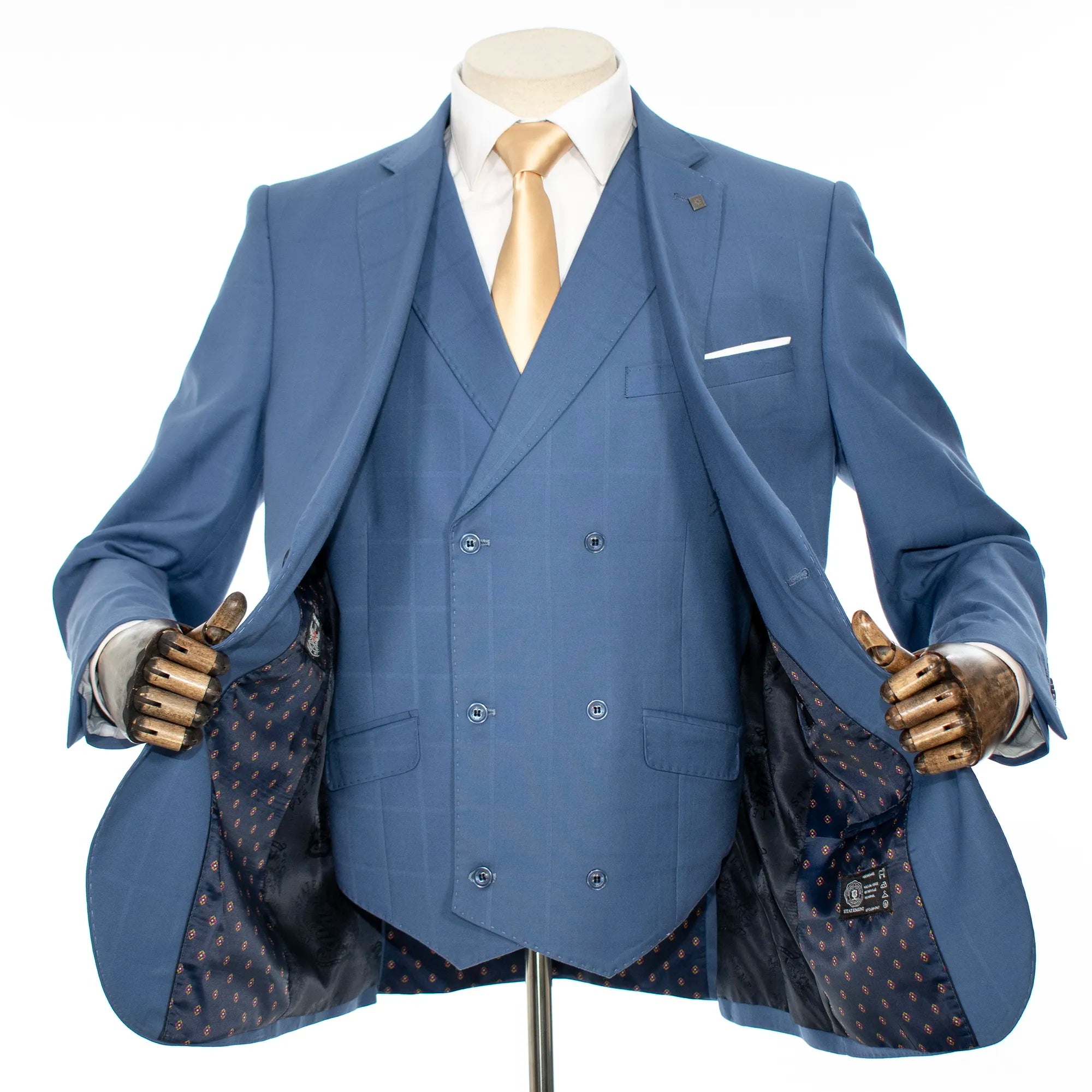 Steel Blue Windowpane 3-Piece Tailored-Fit Suit