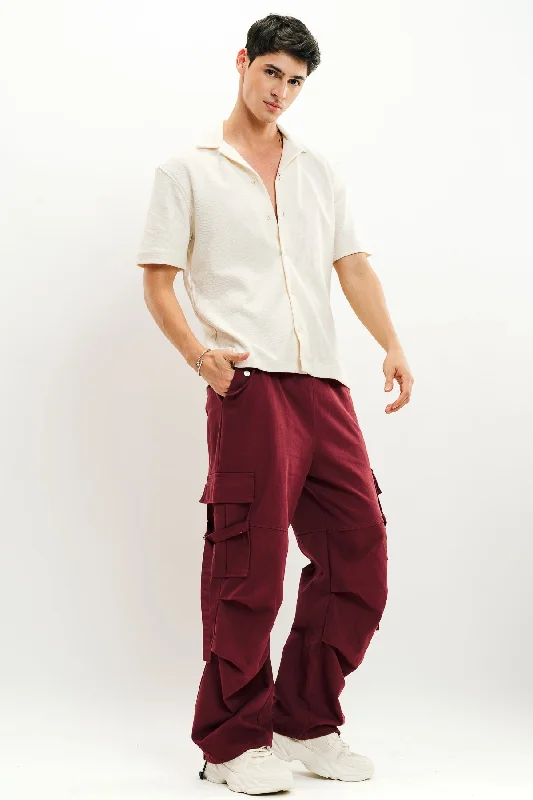 Men's Burgundy Street Style Cargo Pant