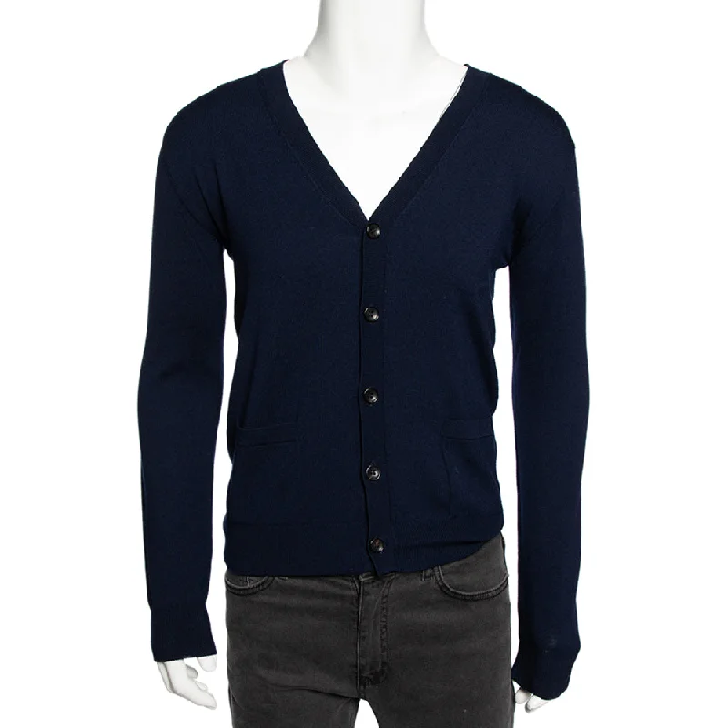 Roberto Cavalli Navy Blue Knit Pocketed Button Front Cardigan