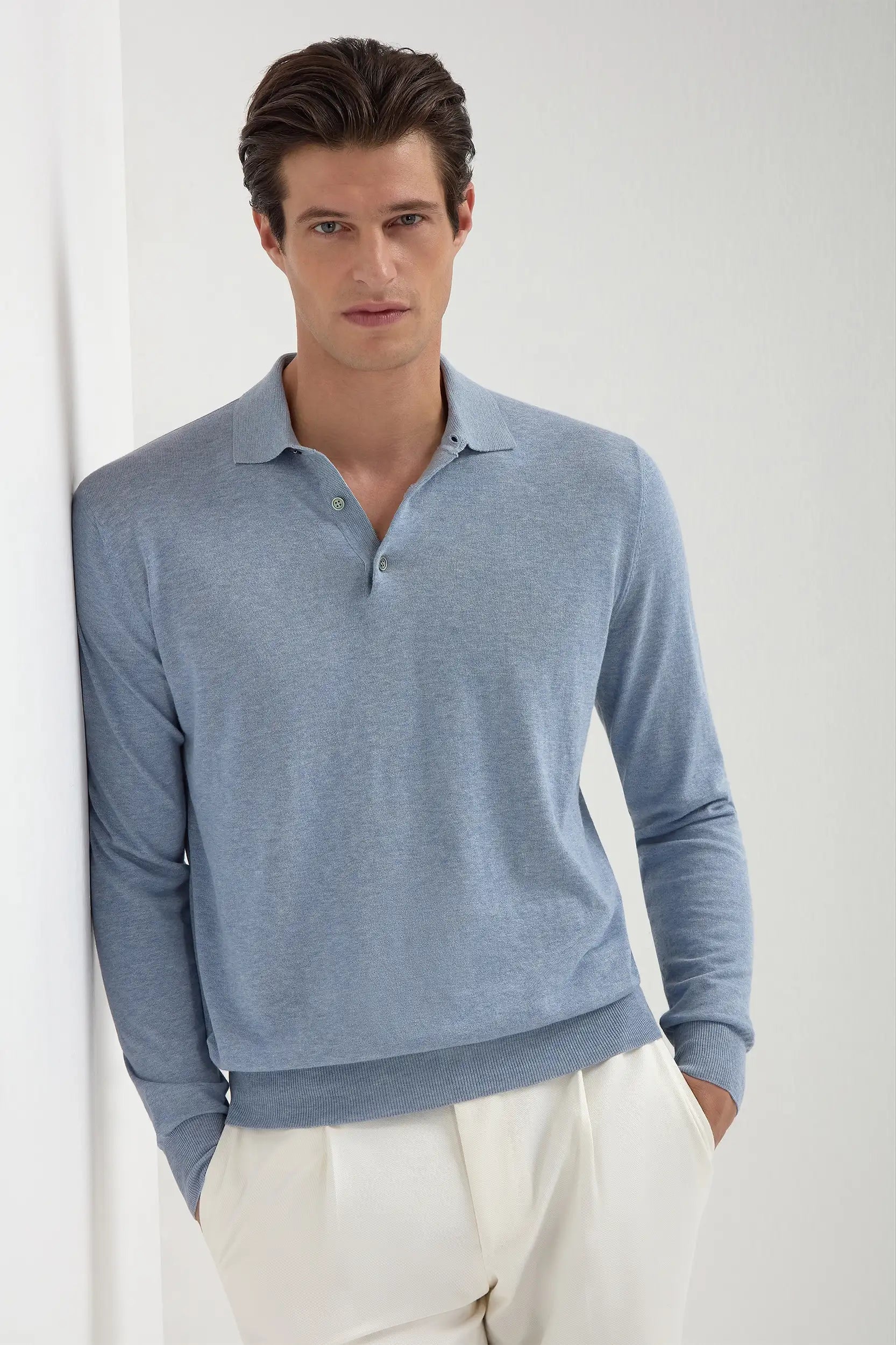 Light blue long sleeve polo - Made in Italy