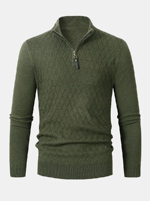 Diamond Mock Neck Quarter Zip Sweater