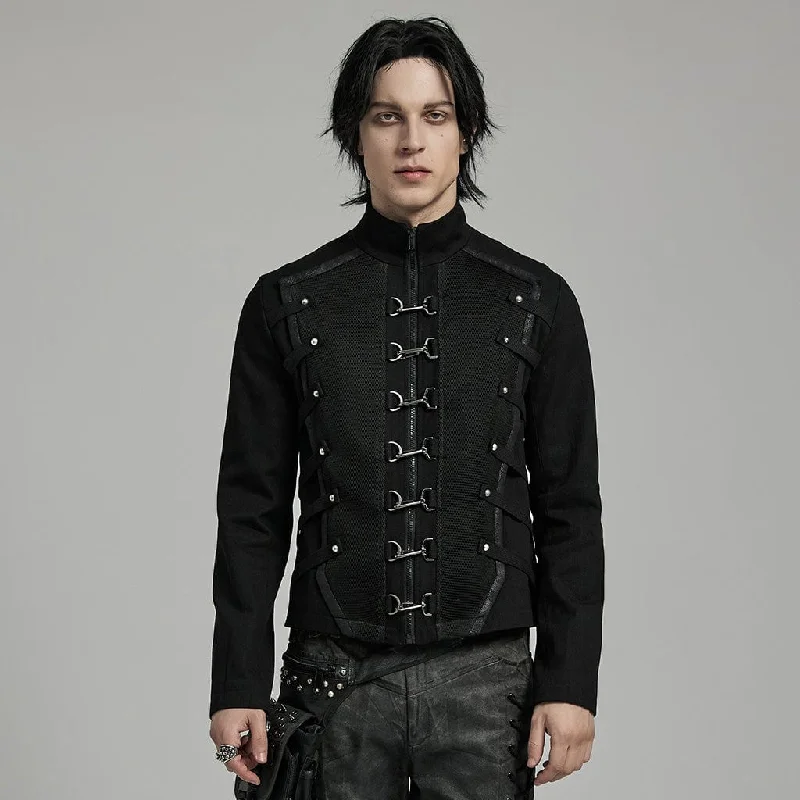 Men's Military Punk Straps Splice Mesh Jacket