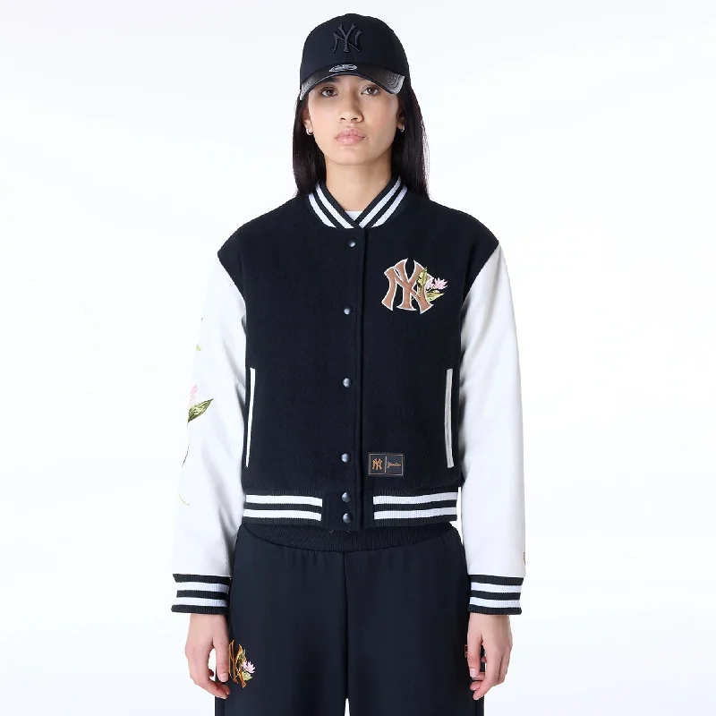 New York Yankees Womens MLB Floral Black Varsity Jacket