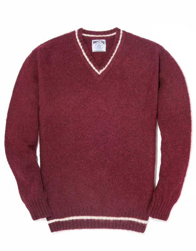 SHAGGY DOG V-NECK SWEATER BURGUNDY - TRIM FIT