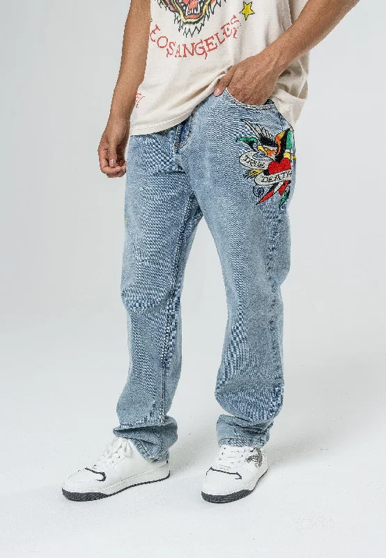 True-Til-Death Tattoo Graphic Jean Denim Pant - Bleach