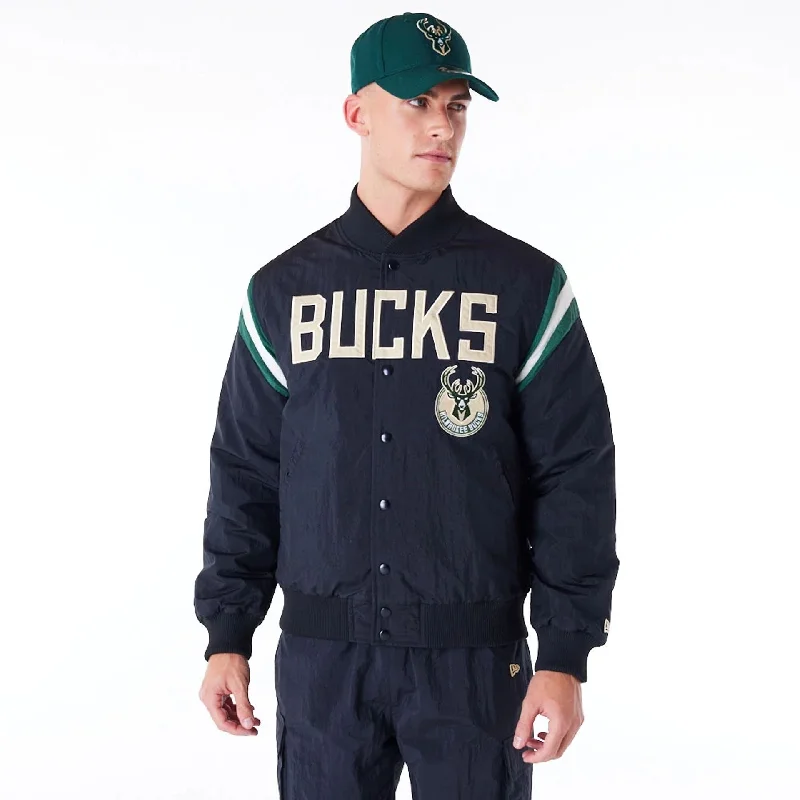 Milwaukee Bucks NBA Panel Black Bomber Jacket