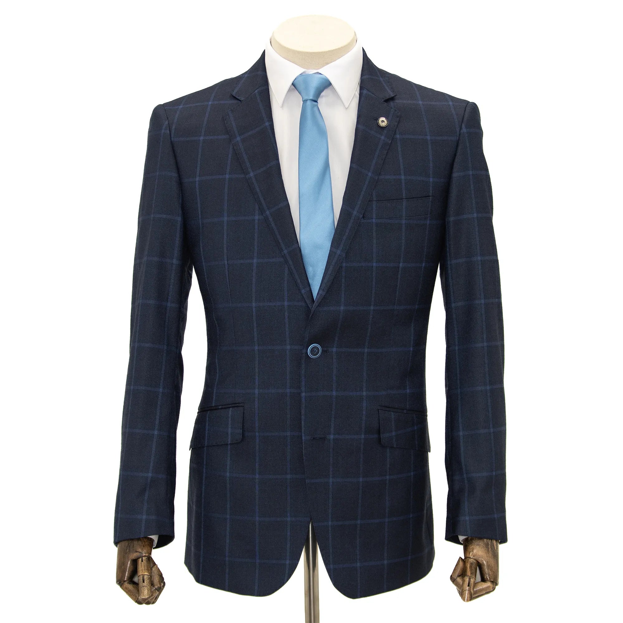 Navy Blue Windowpane Plaid 2-Piece Tailored-Fit Suit