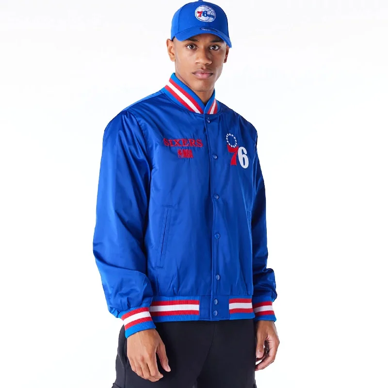 Philadelphia 76ers NBA Satin Blue Bomber Jacket