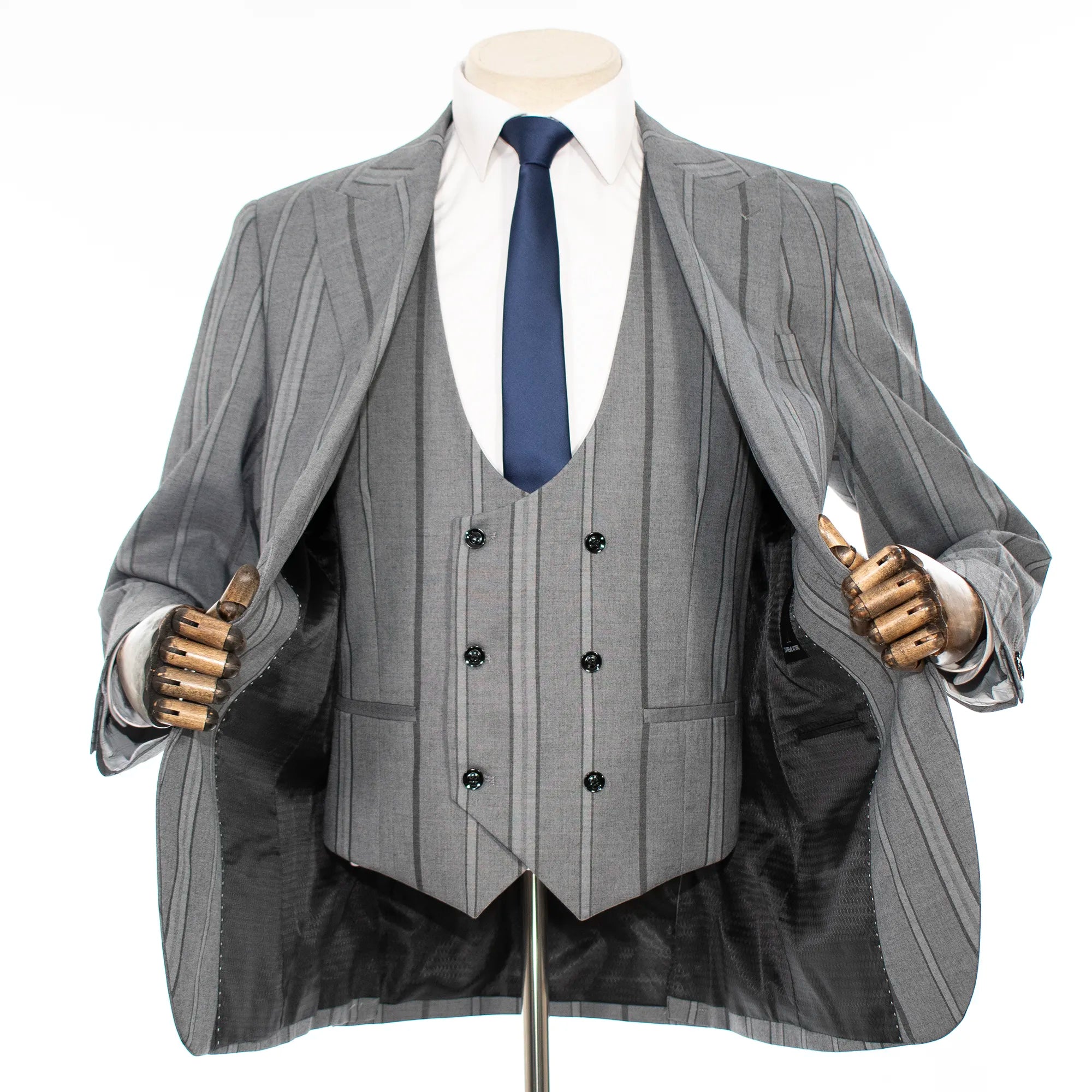 Dark Gray Multitrack Stripe 3-Piece Tailored-Fit Suit