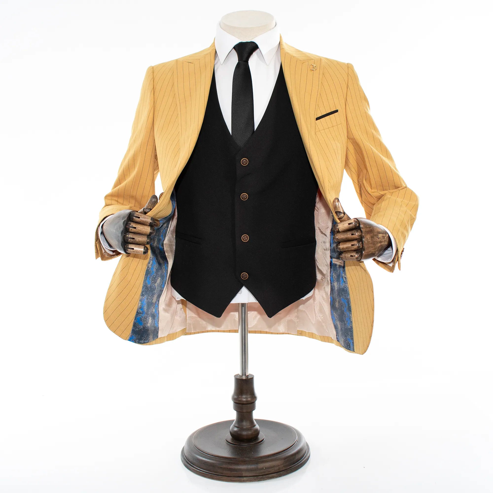 Gold with Black Pinstripe 3-Piece Slim-Fit Suit