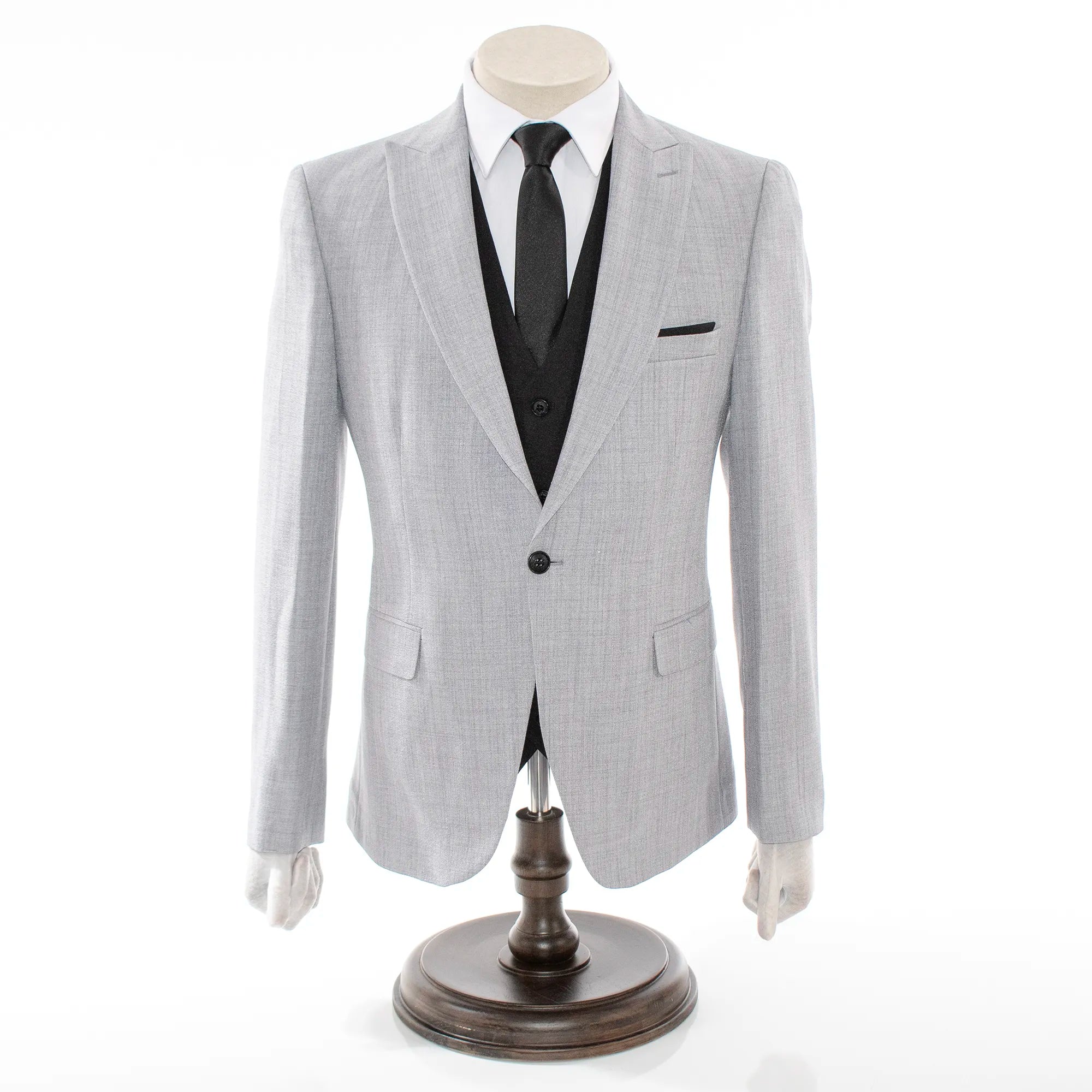 Pierce | Ash Gray With Black Vest 3-Piece Tailored-Fit Suit