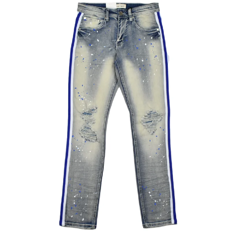 BLIND TRUST TRIPLE SIDE STRIPE PAINT SPLATTER JEANS -LT WASH