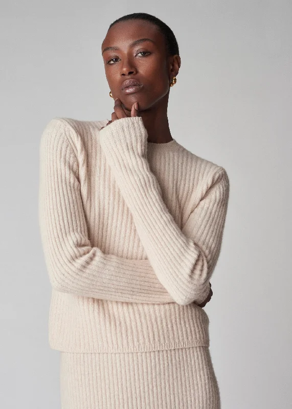 Long Sleeve Sweater Top in Tweed Knit - Ivory