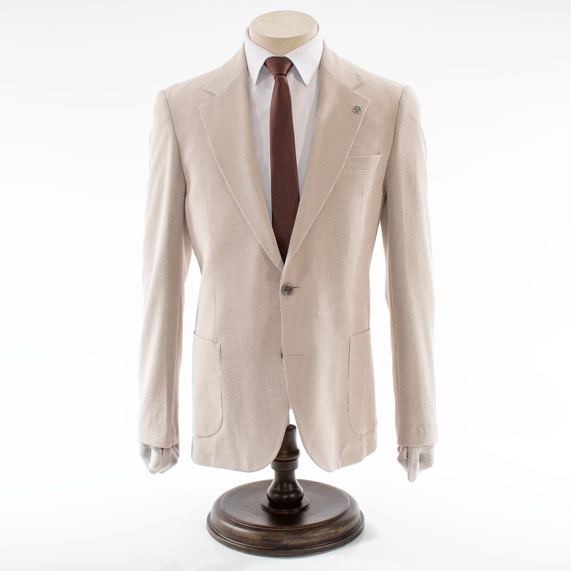 Light Brown Minicheck Seersucker 2-Piece Slim-Fit Suit