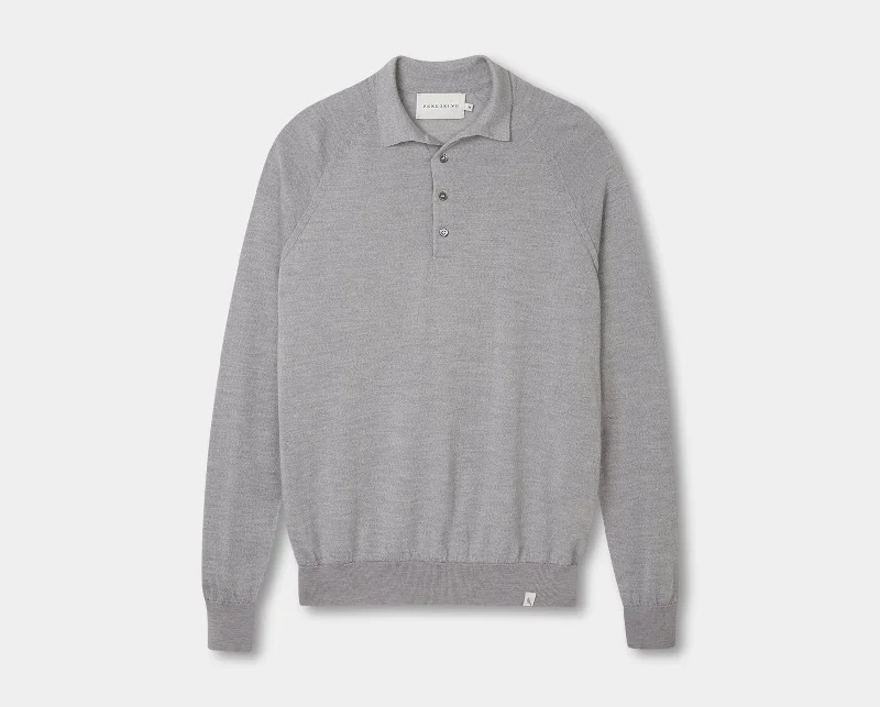 Grey Long Sleeve Wool Polo