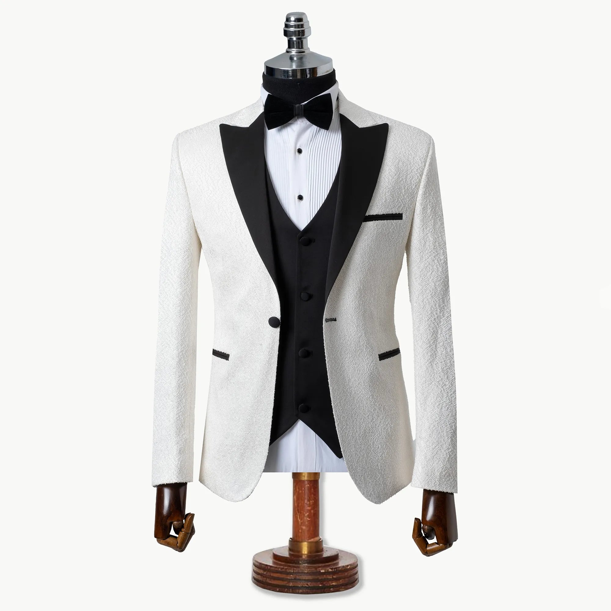 White and Black Boucle 3-Piece Tailored-Fit Tuxedo