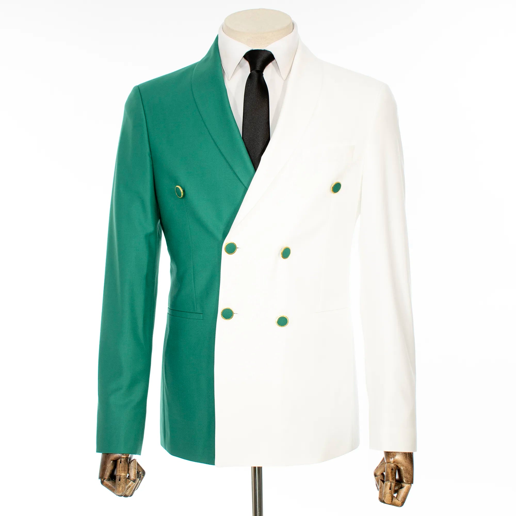 White and Green Split-Color 2-Piece Tailored-Fit Wool Suit