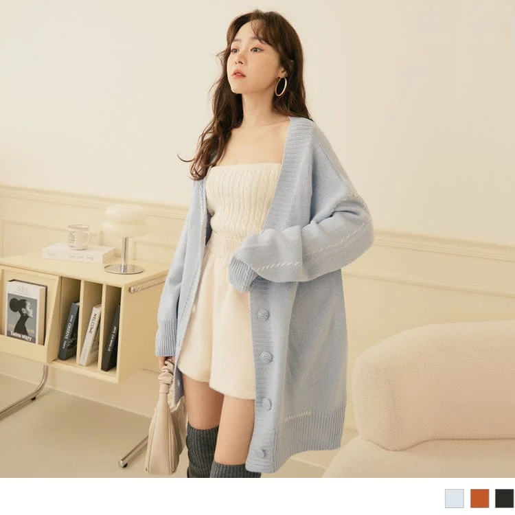 DROP SHOULDER LONGLINE LONG SLEEVE KNIT CARDIGANS