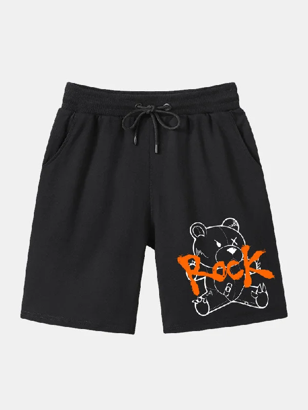 Rock Bear Print Mid Length Shorts