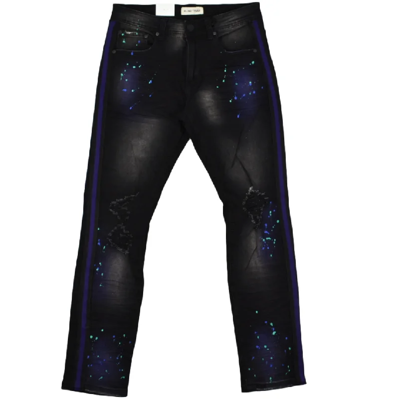 BLIND TRUST TRIPLE SIDE STRIPE PAINT SPLATTER JEANS -BLACK